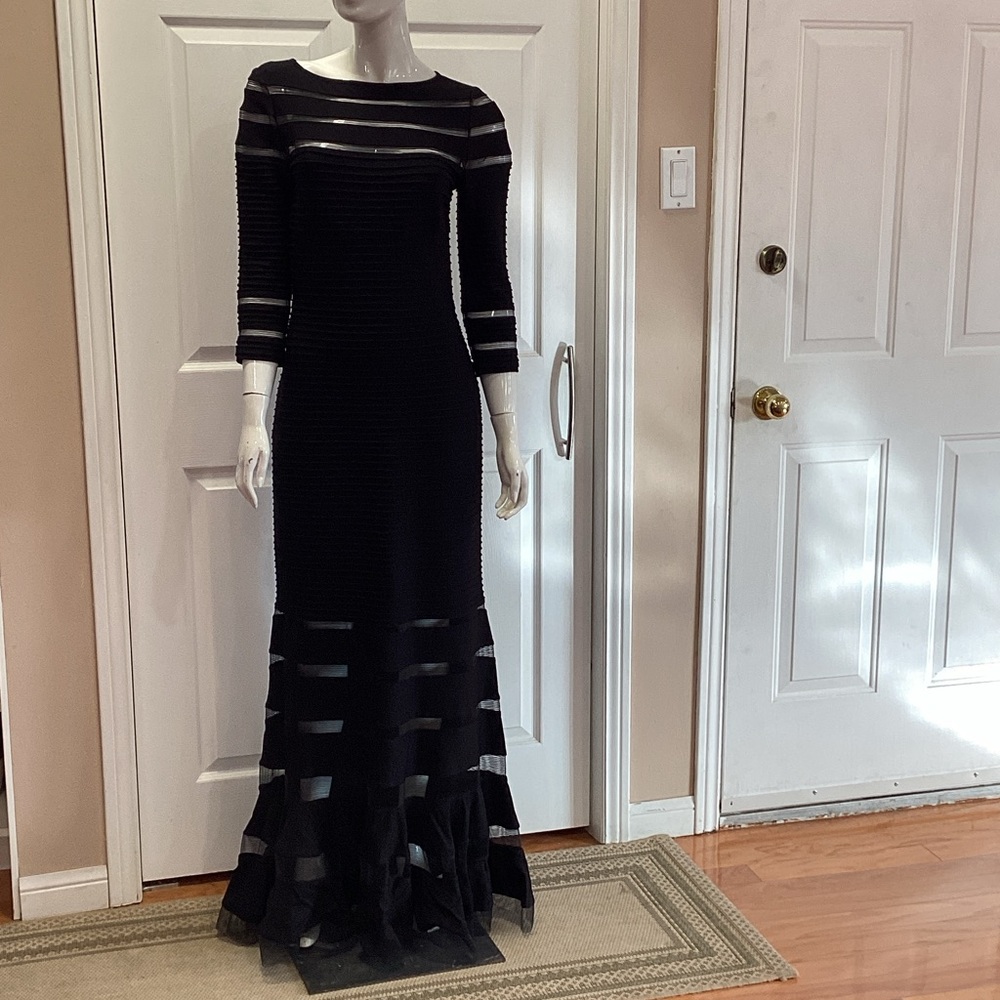 Tadashi Shoji Knit Body Con Black Evening Gown